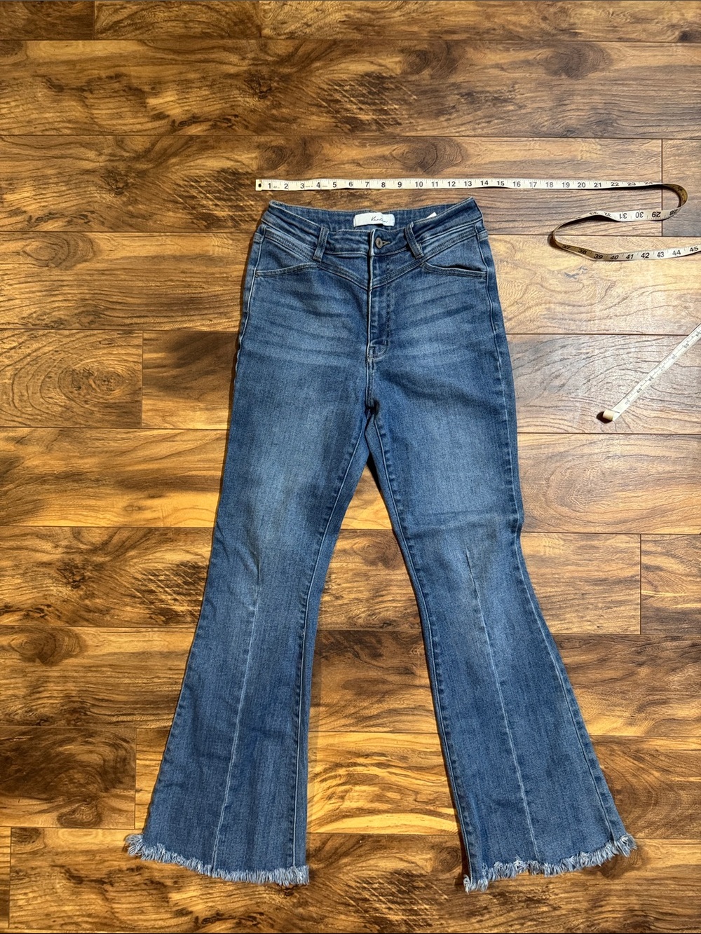 KanCan Dark Blue Flare Jeans with Frayed Hem